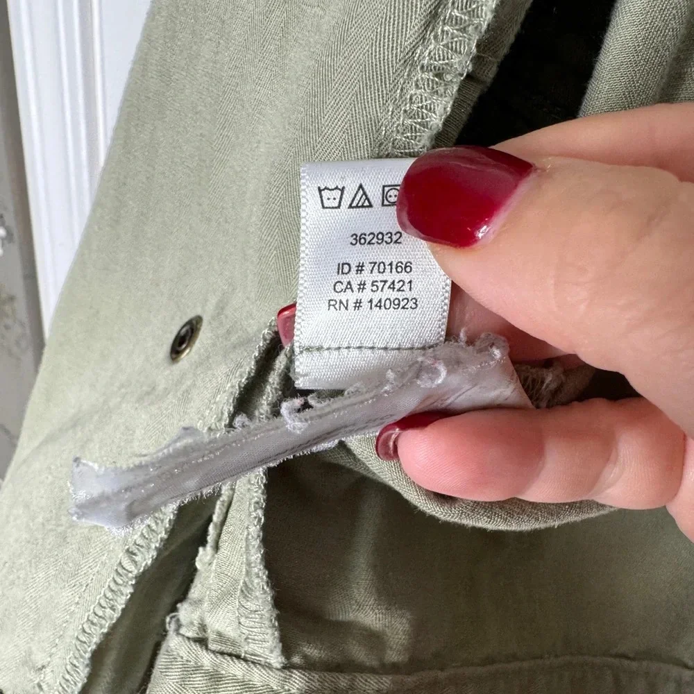 LOFT Olive Green Moto-Style Jacket Roll‎ Tab Sleeves Zip Up Linen Blend Size M